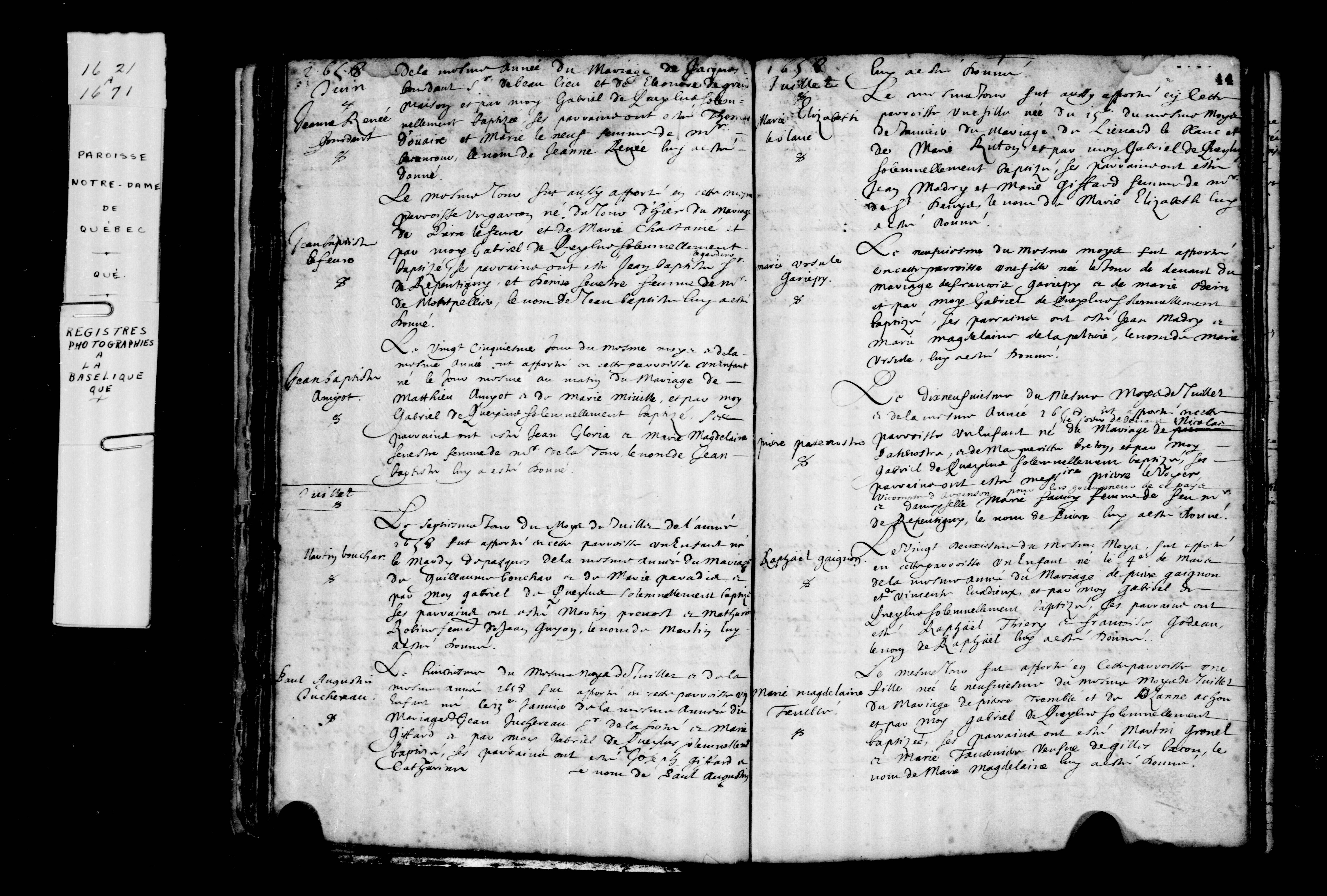 1658 Baptism Marie Elisabeth Leblanc