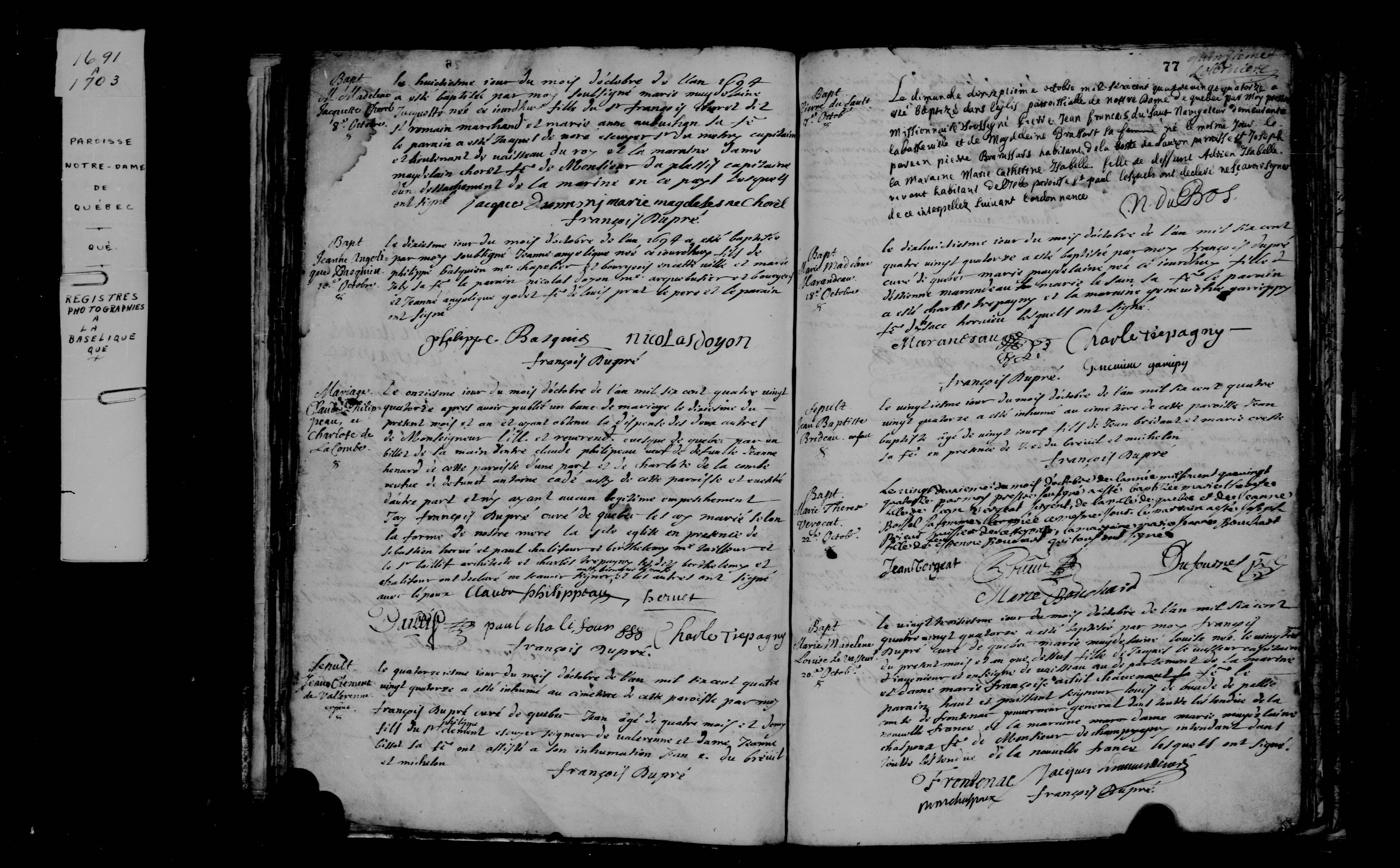 1694 Marriage Philippeau Lacombe