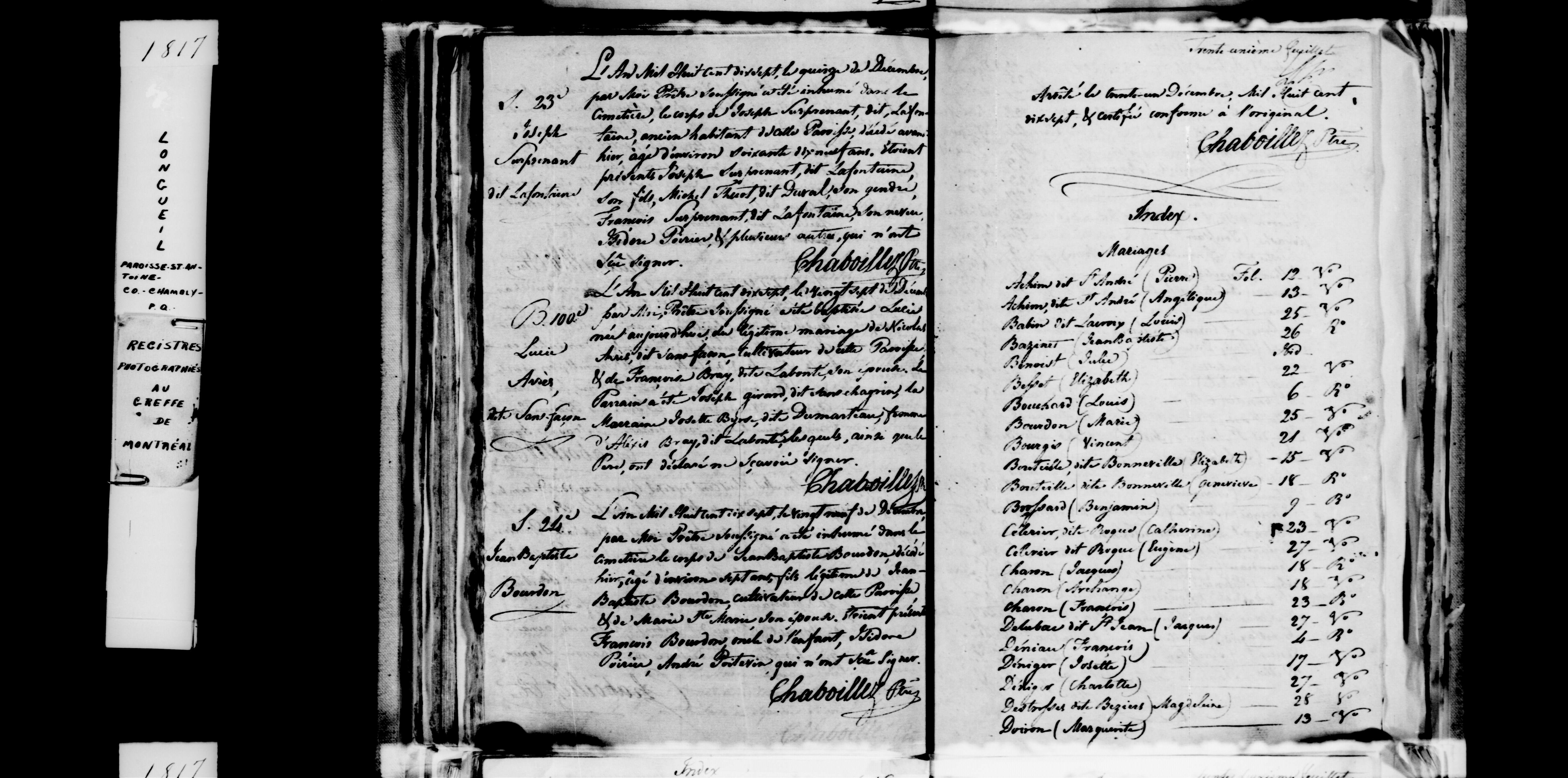 1817 Burial Joseph Surprenant dit Lafontaine
