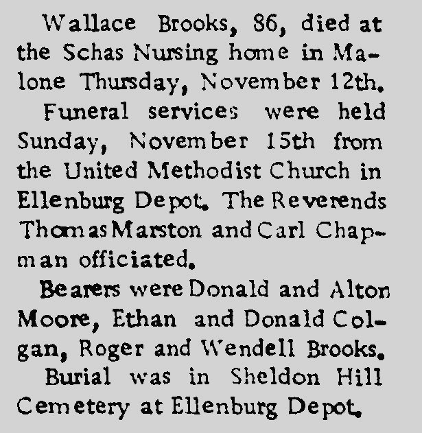 1970 Obituary Wallace Brooks