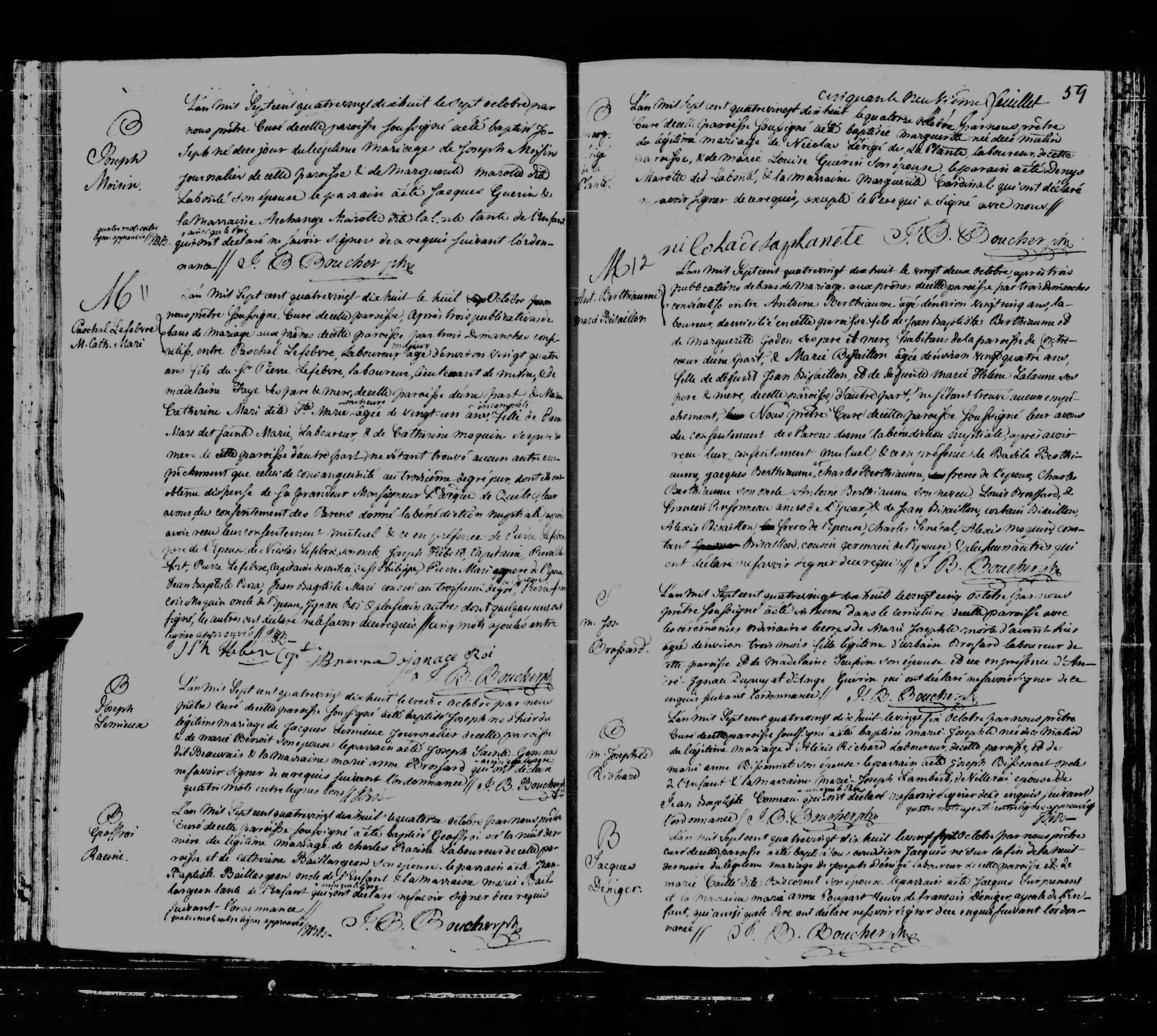 1798 Marriage Berthiaume Bisaillon