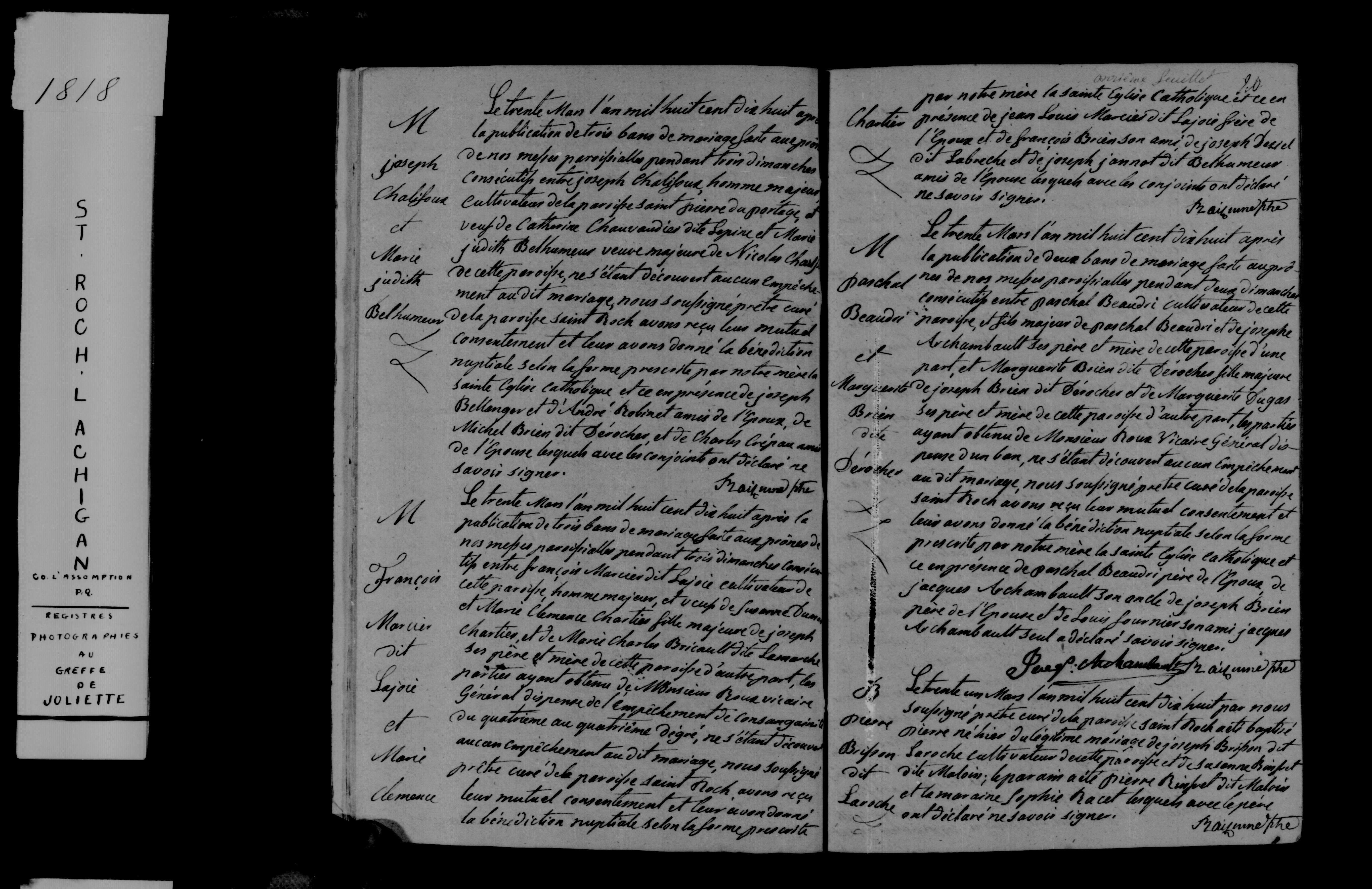 1818 Marriage Chalifour Belhumeur