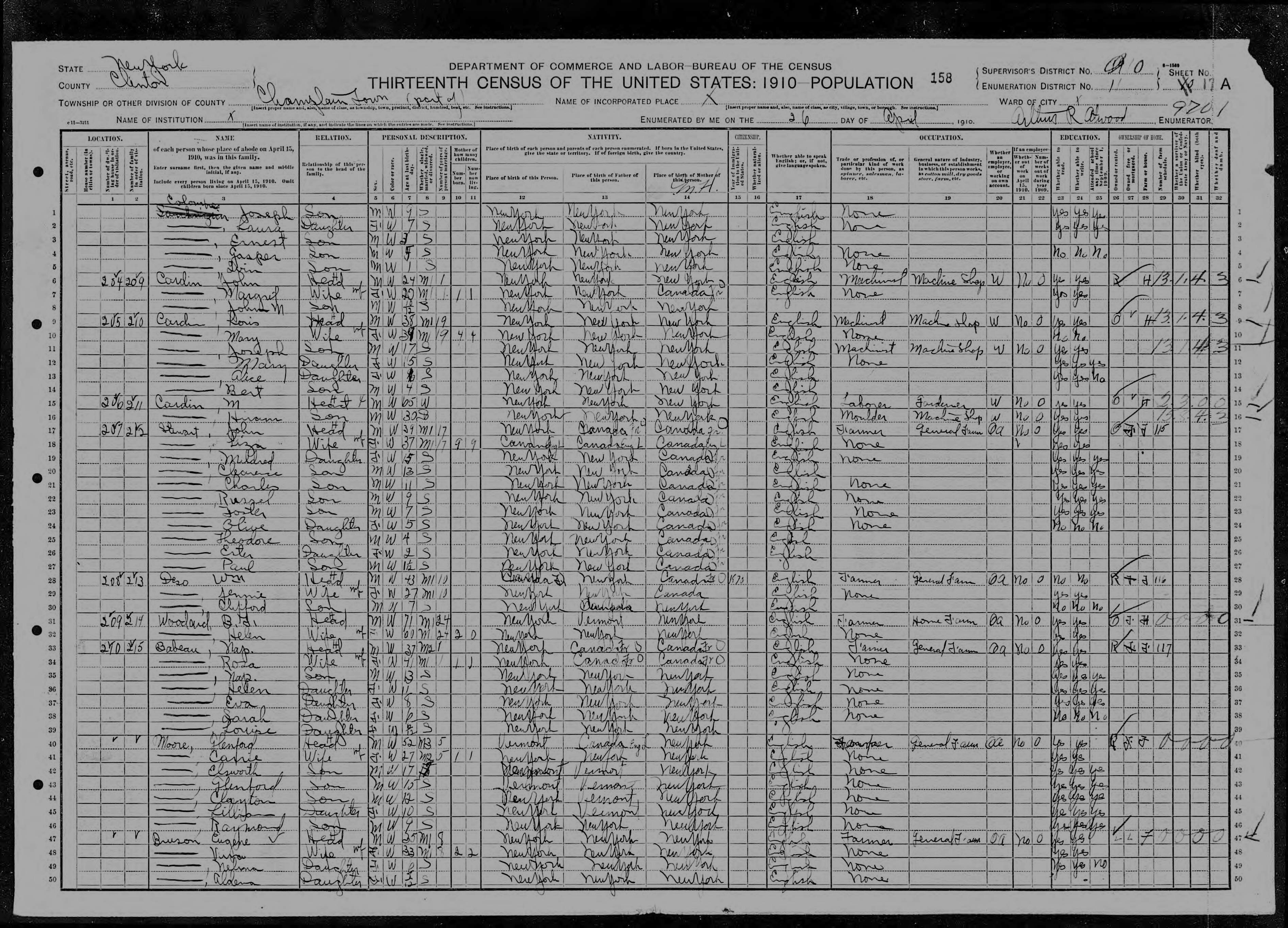 1910 US Census Napoleon Babeau