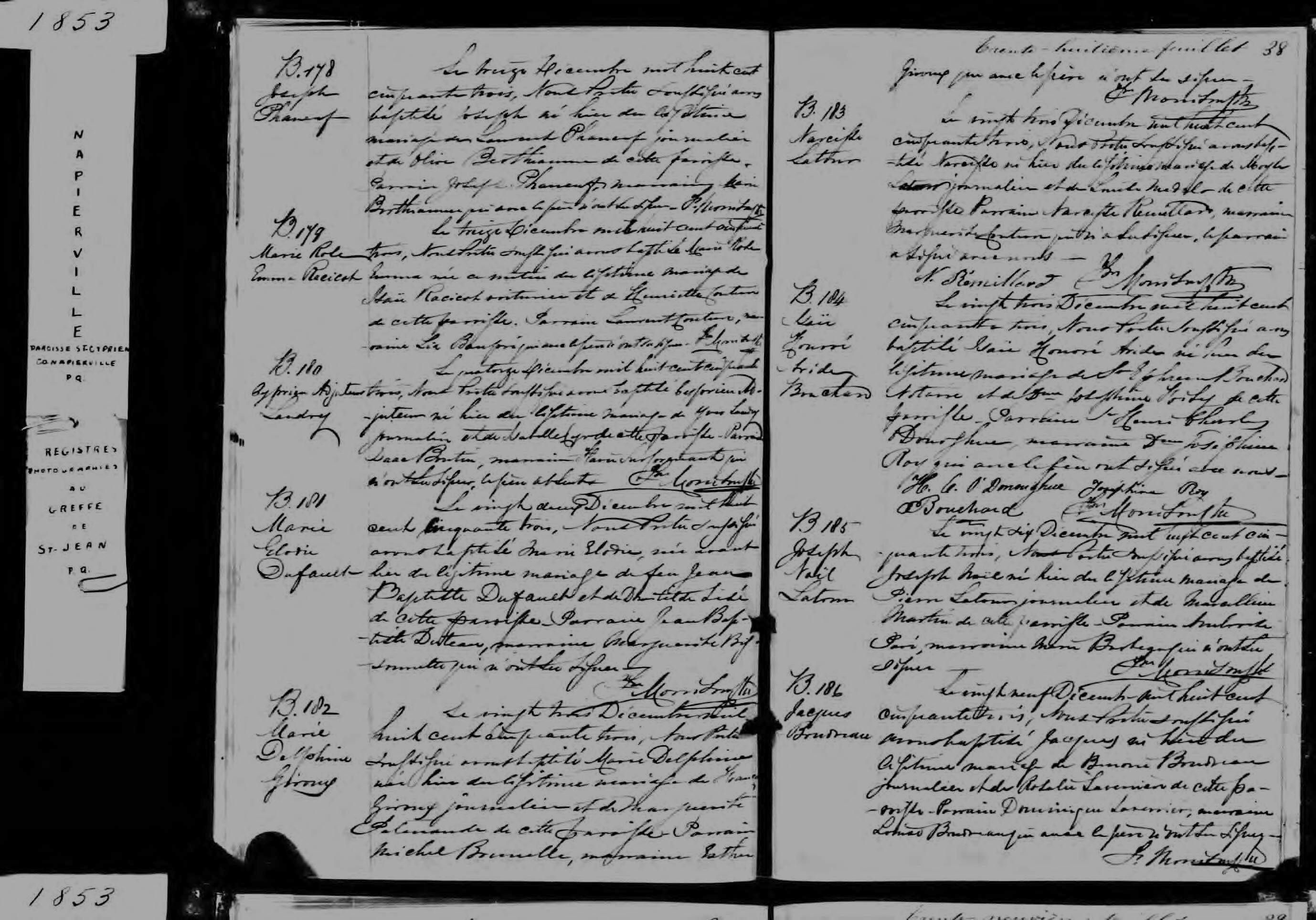 1853 Baptism Joseph Phaneuf