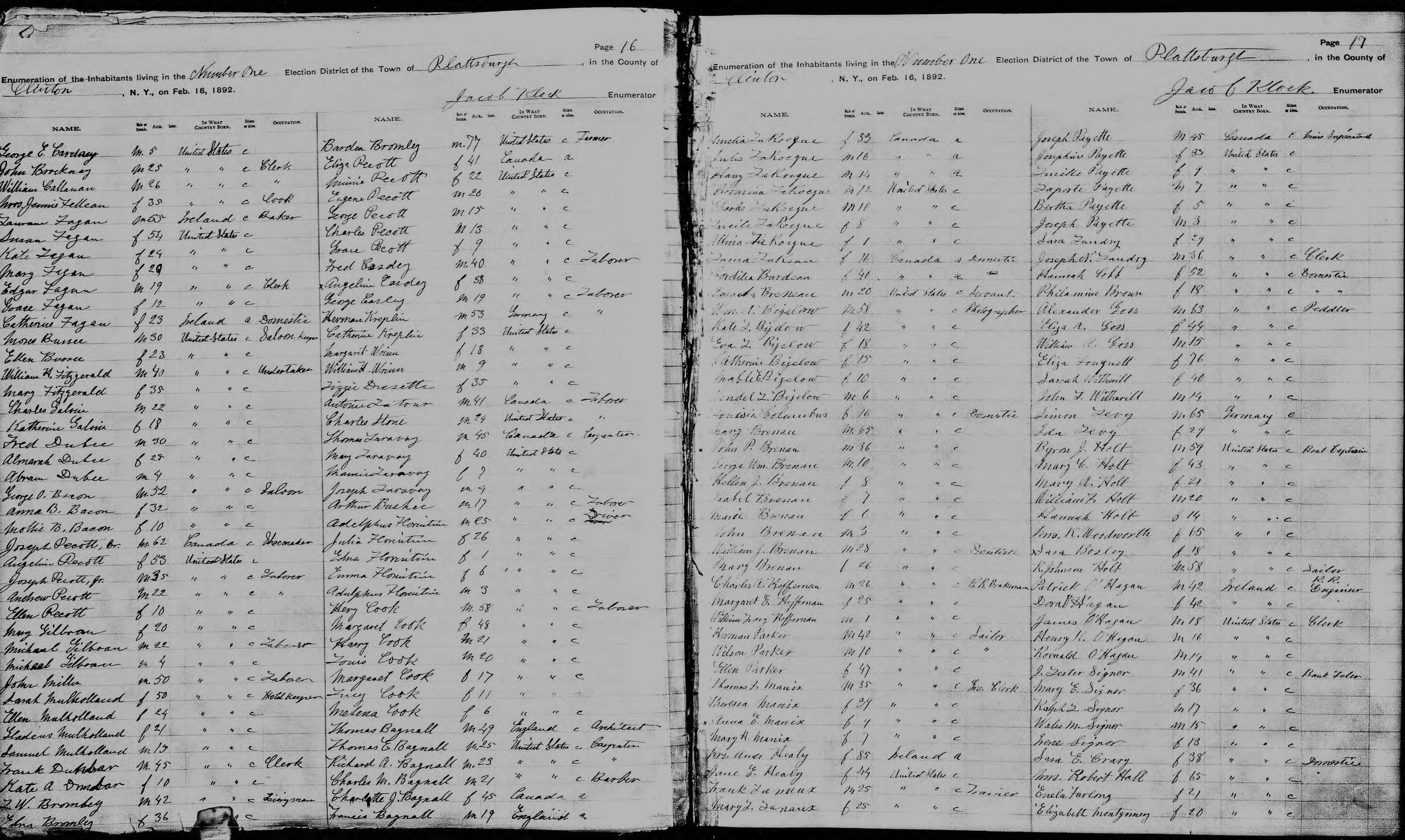 1892 NY Census Joseph Pecott