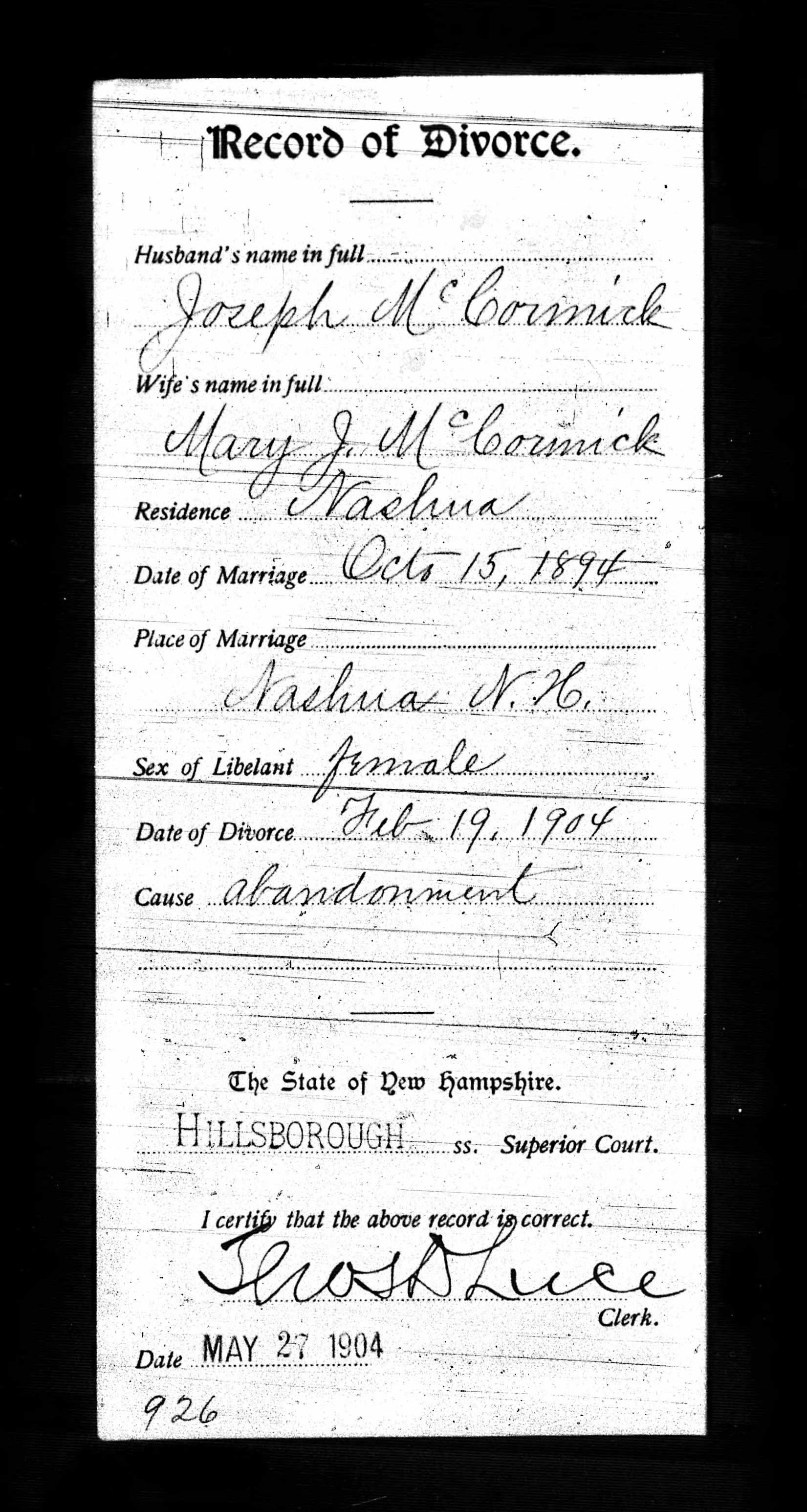 1904 Divorce McCormick Phaneuf